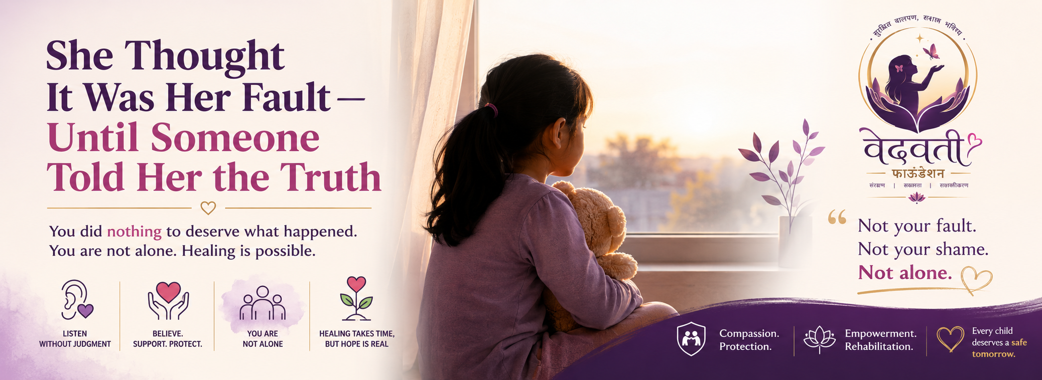 Child looking down in quiet distress, representing hidden trauma and self-blame after abuse